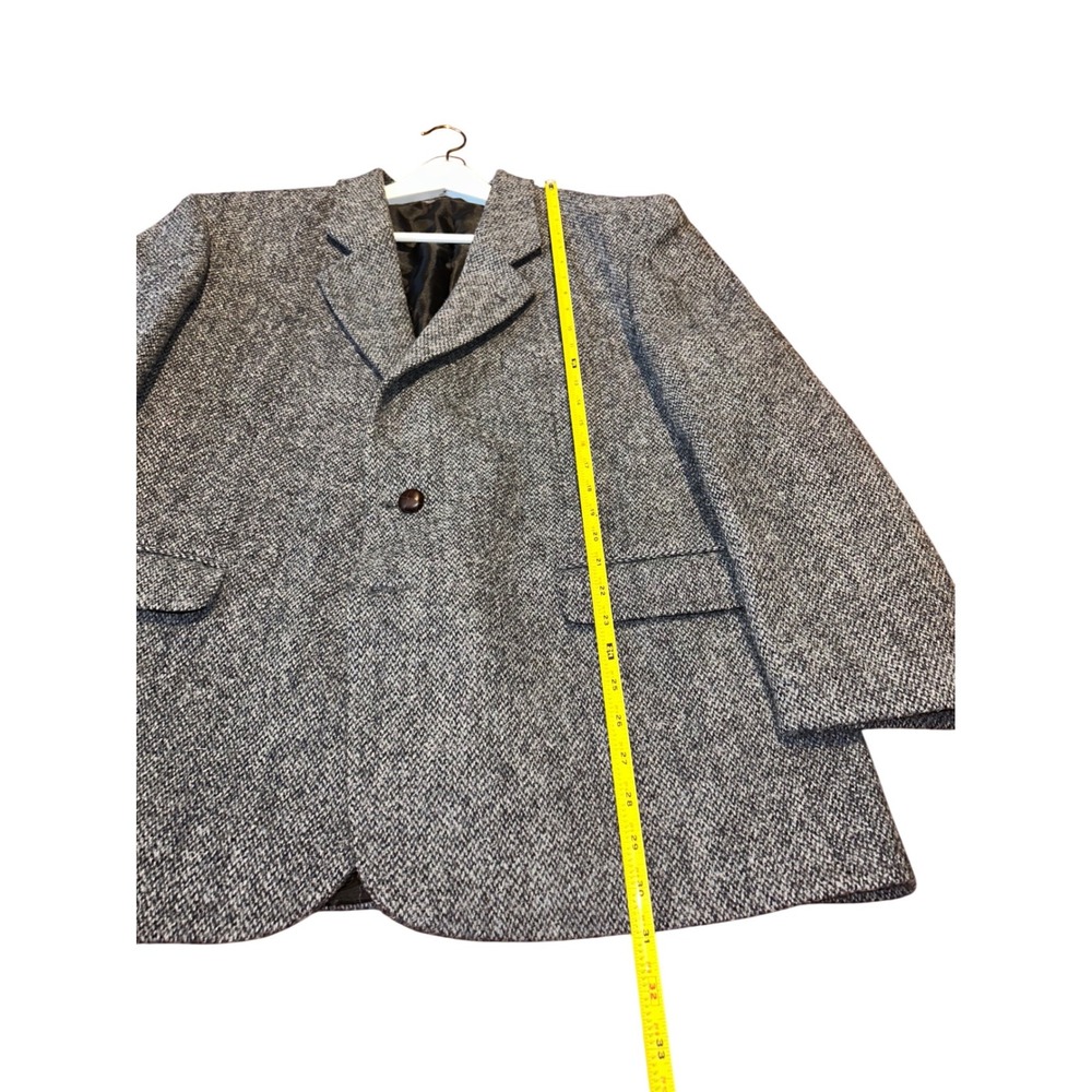 Harris Tweed Mens Gray Herringbone Wool Blazer Jacket 44R Handwoven Scotland - Picture 8 of 10